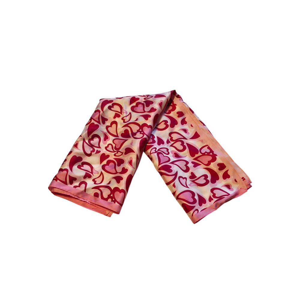Vintage Talbots Scarf 100% Silk Heart Print 21in x in 21in Pink Red Romantic